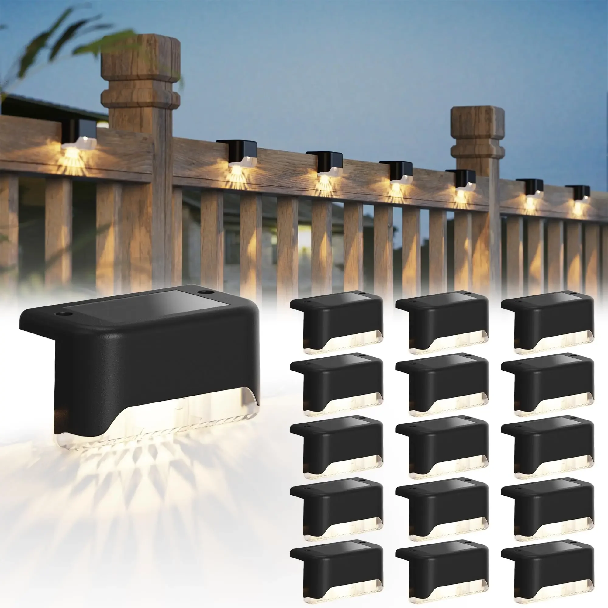 

Solar Deck Lights 16 Pack Solar Powered Outdoor Step Light Waterproof LED Solar Pathway Light for Deck Fence Garden Patio Stair