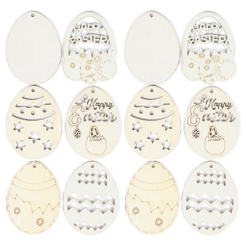 

6pcs Easter Rabbit Chick Wooden Decoration Cute Bunny Hanging Ornament DIY Crafts Easter Party Decoration Painting Gift Supplies