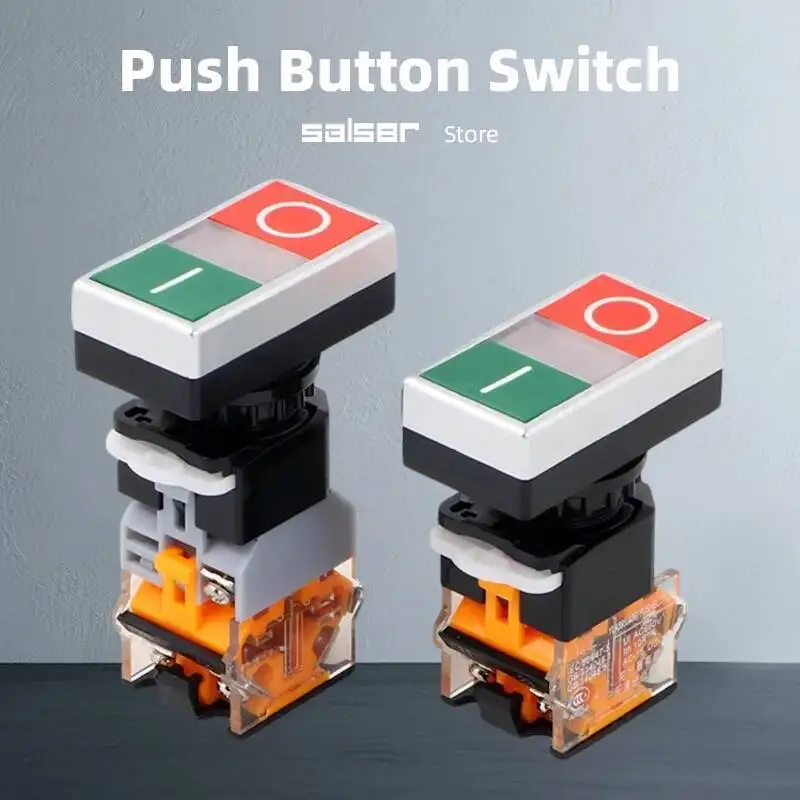 Interruttore a pulsante a testa piatta da 22 mm LA38-11D/RG Rosso Verde con luce ON-OFF Ripristino momentaneo Contatto in ottone/argento