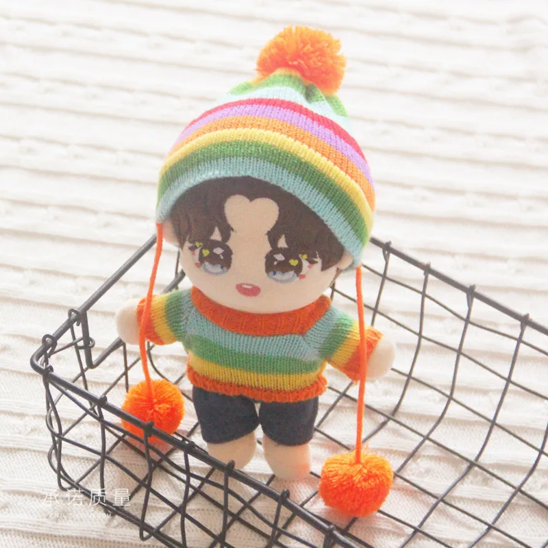 20CM Doll Clothes Kpop Idol Jung Kook Jimin Sean Xiao Yibo Lisa Rainbow Sweater Hat  Plush Toy Clothing Soft Dolls Accessories