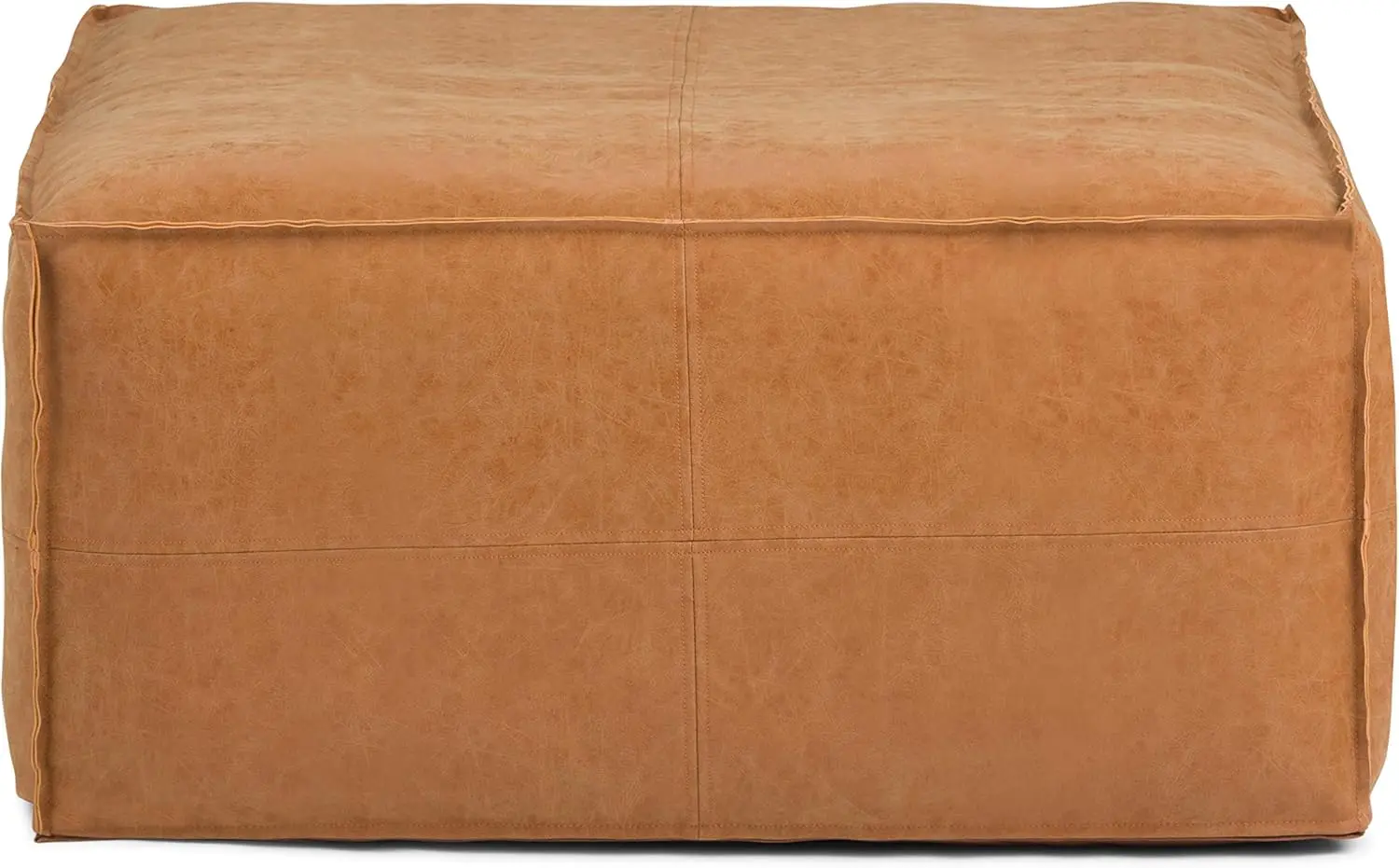 30-inch Wide Large Square Coffee Table Pouf in Distressed Brown, Vegan Faux Leather Ottoman,Footrest,or Extra Seating,Hot Sale