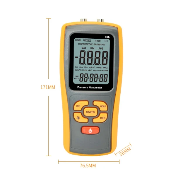 -2.49kPa~2.49kPa Measurement Range Hand-held Digital Micro Manometer Pressure Gauge Gage Meter with Data Record Transmission