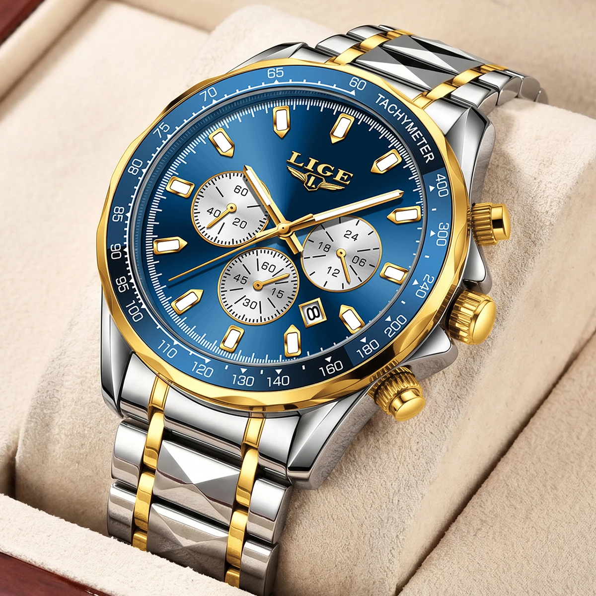 LIGE Luxury Brand Men Watch Waterproof Luminous Stainless Steel Men's Watches Chronograph Date Quartz Business Watch For Man+Box