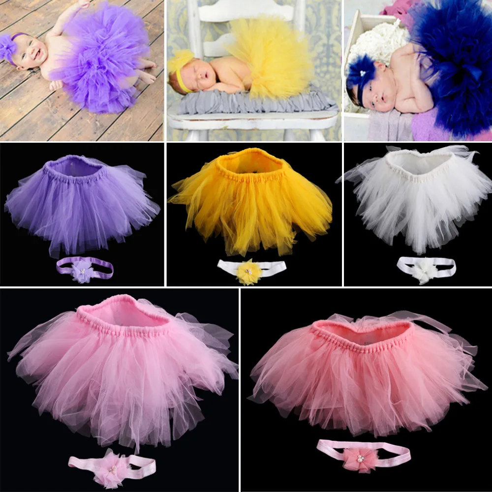 Newborn Baby Tulle Tutu Skirt Photography Props Bowknot Infant Girls Photo Props Headband Set Kids Hat Photography Accessories