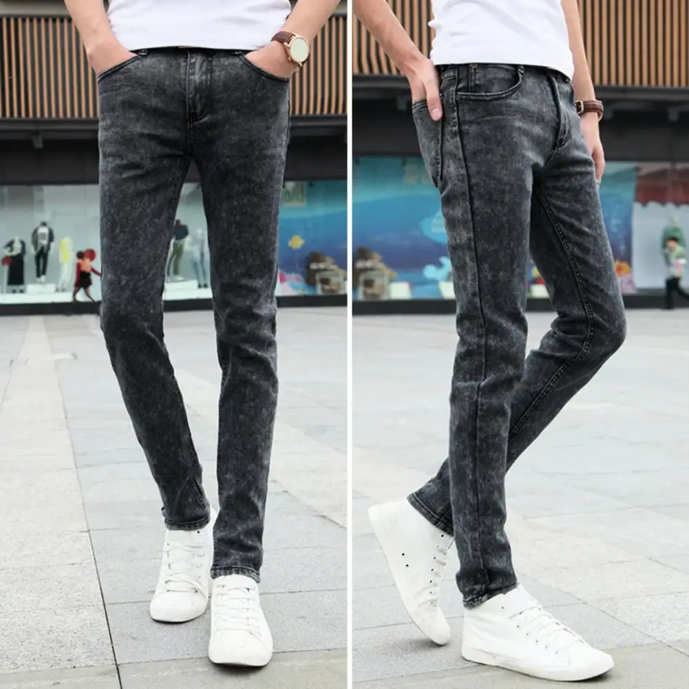 High Street Jeans Blue Fashionable Skinny Jeans Wash Solid Denim Trouser Mens Casual Slim Fit Pencil Denim Pants