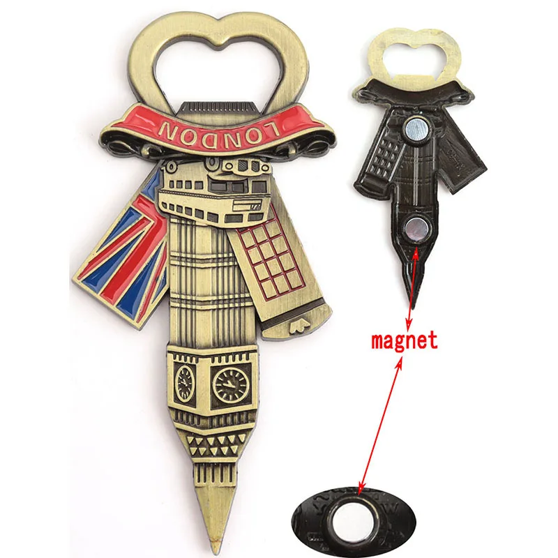 3D alloy retro refrigerator magnet unique kitchen decoration world travel souvenir bottle opener