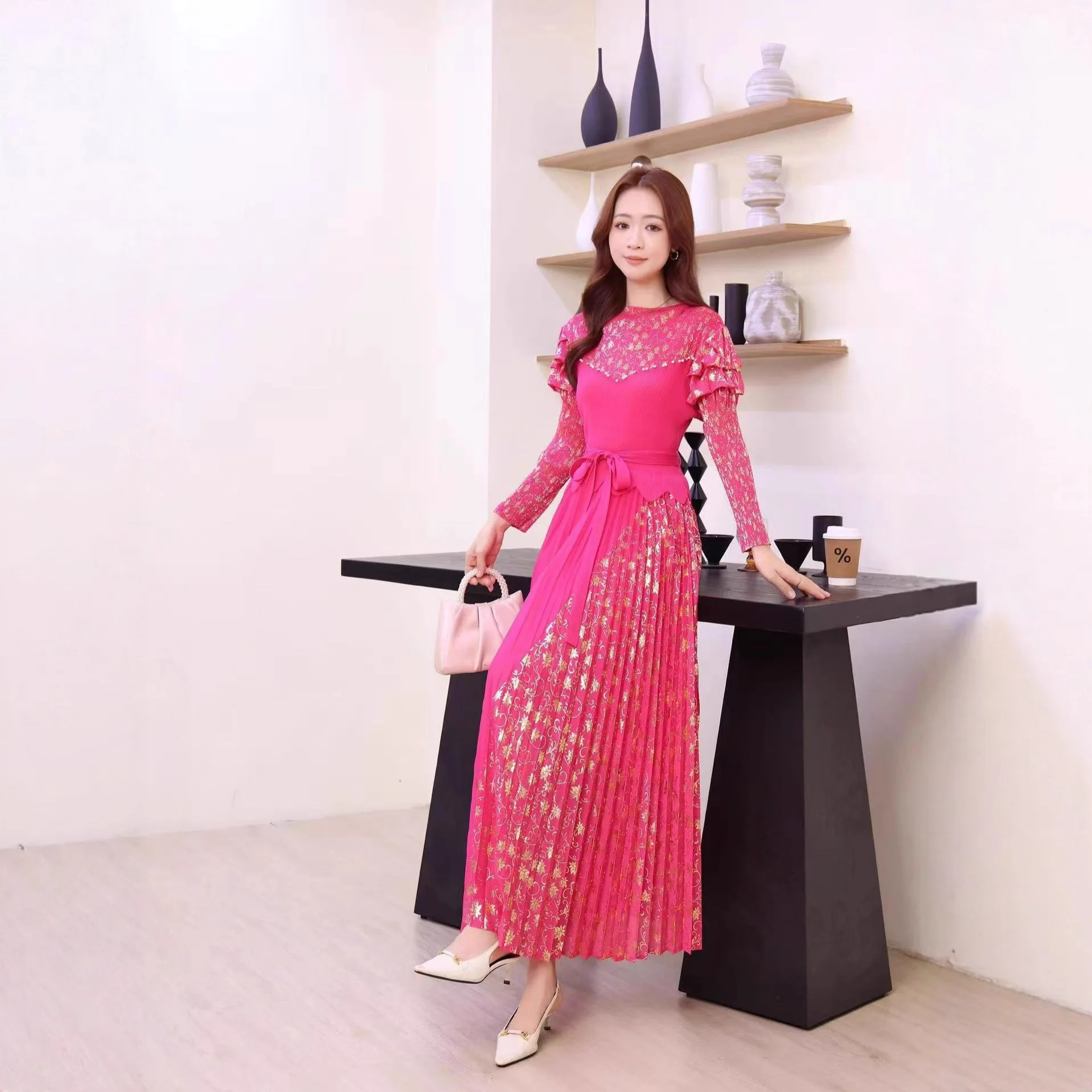 

Miyake Women's Clothing 2025 Summer New Wholesale Temperament Lace Splicing Irregular High-quality Dress