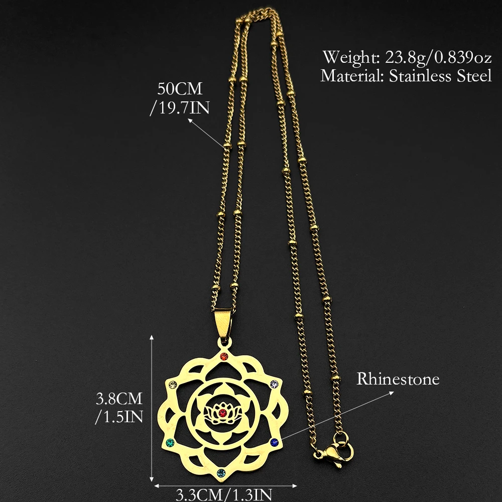 7 Chakra Heilige Geometrie Metatron Halskette für Frauen Blume des Lebens Edelstahl Stein Halsketten Reiki Heilung Schmuck 9758 – Detail 3