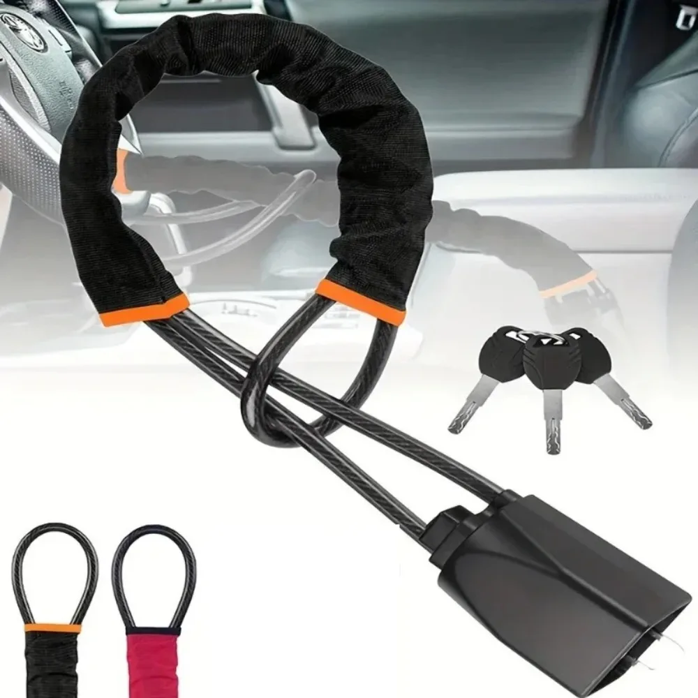 Universal Anti-theft Device Car Steering Wheel Lock Safety Belt Buckle Lock Steel Cable Steel Wire Rope Car Security