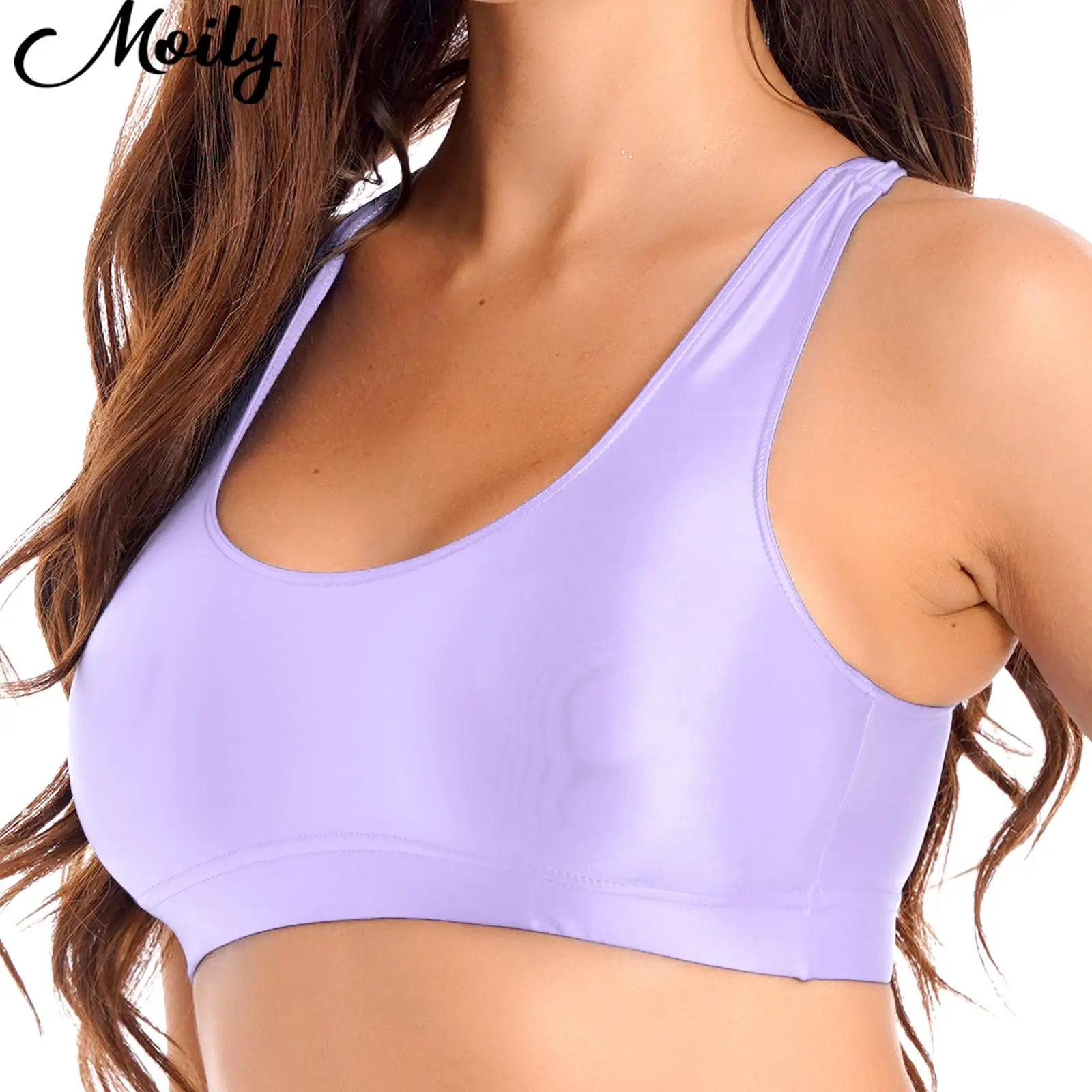 

Sexy Women Ladies Bra Tops Exotic Tanks Vest Club Rave Dance Top Nightwear Sleeveless Glossy Skinny Yoga Top Sportswear Swimwear