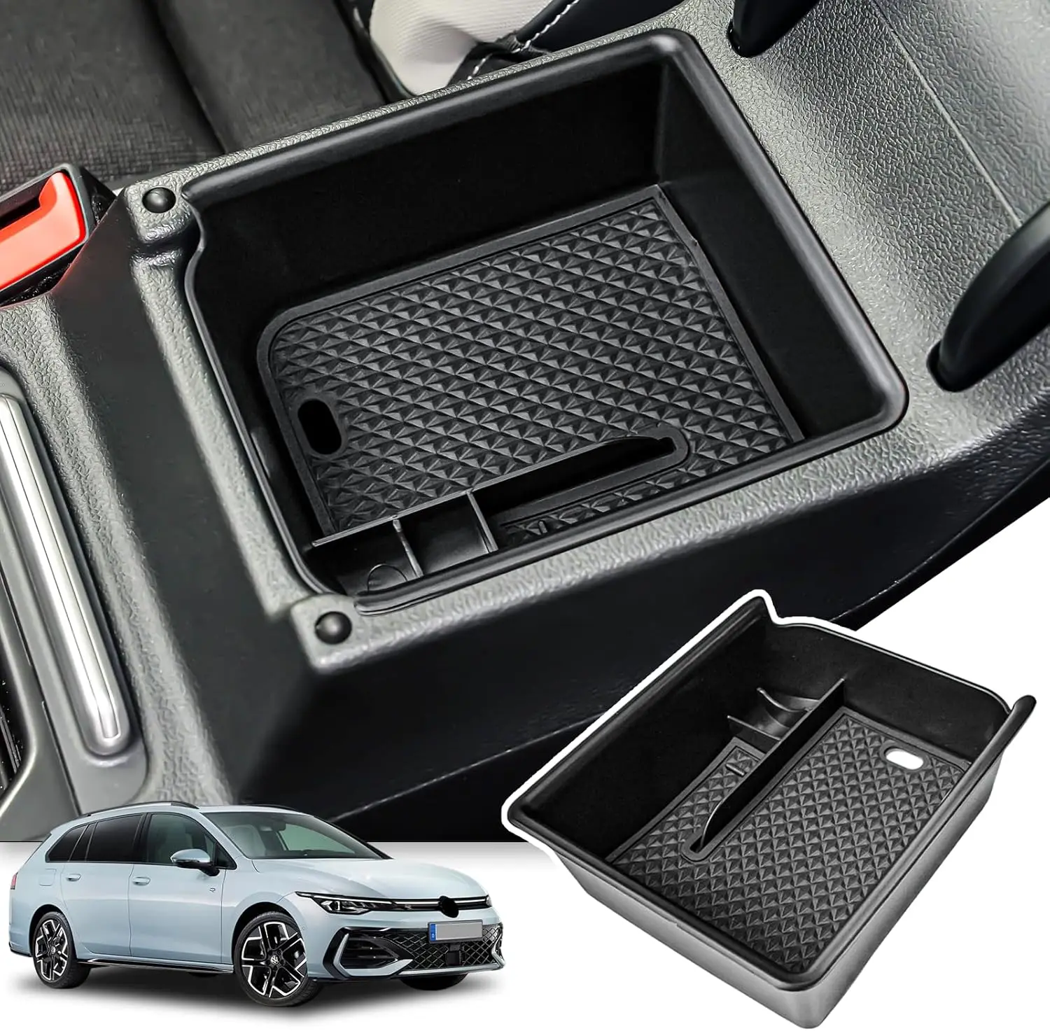 

TACOBRO Center Console Full Tray for Volkswagen Golf GTI R MK8 2022-2024 Accessories Console Car Insert Tray Armrest Storage Box