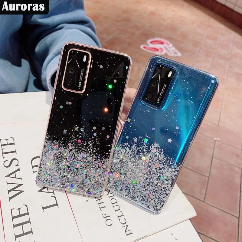 Case For OPPO Reno 12 Pro 5G Solid Color Clear Glitter Sequins Shockproof Bumper Cover For OPPO Reno 12F 4G/5G Shell