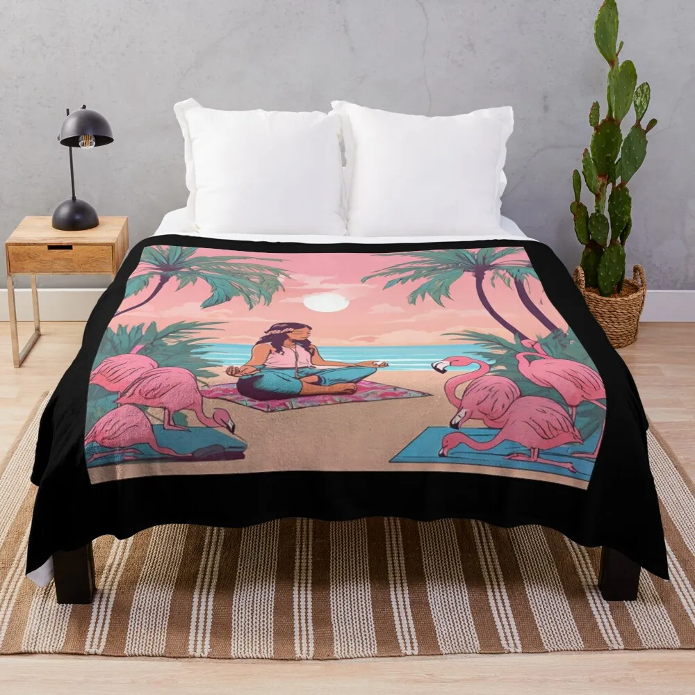 Pink Sky, Beach Meditation & Flamingo Tango Throw Blanket Decorative Sofa Beach Flannels Blankets