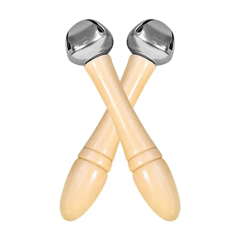 Kids Play Hand Bells 2pcs Wooden Handle Hand Bells Portable Hand Bell Stainless Hand Rattle Toy For Developing A Sense Of Rhythm