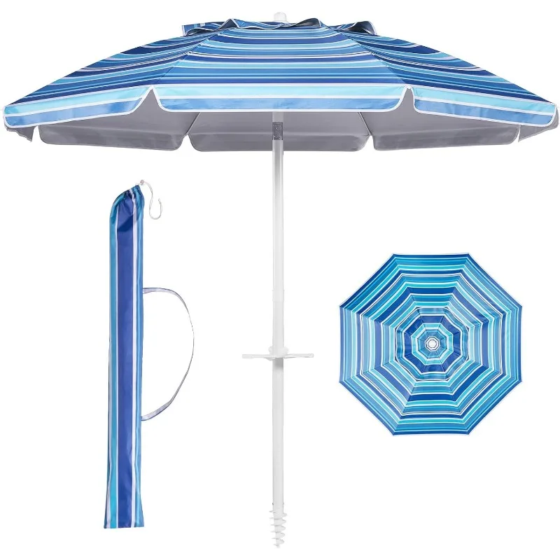 7ft Heavy Duty High Wind Beach Umbrella Parasols with sand anchor & Tilt Sun Shelter,UV 50+ Protection Outdoor Sunshade Umbrella