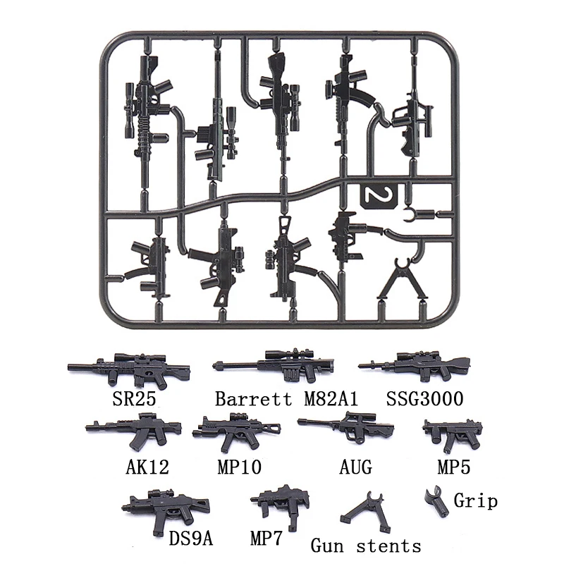 35PCS City Police SWAT Heavy Weapons Military Building Blocks Machine Guns AK MOC WW2 Soldiers Army Bricks Accessories Kids Toys