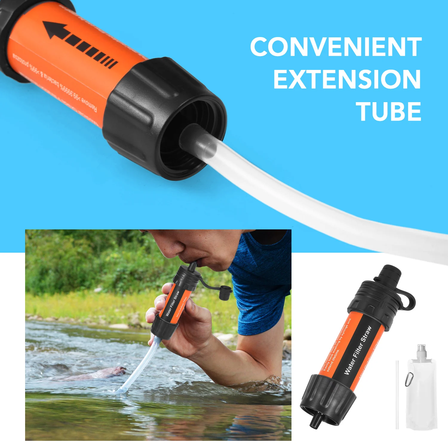 

Outdoor Water Filter Straw Survival Gear Water Purifier Portable Water Purifier for Backpacking Hiking Picnic Camping Emergency