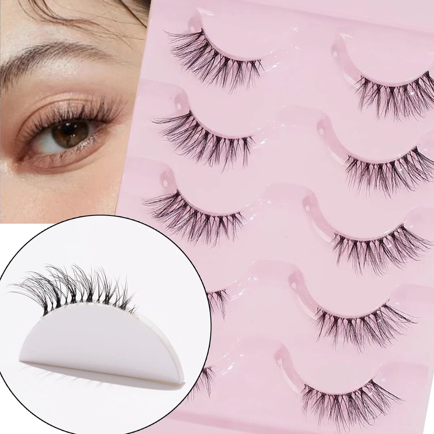 7 Pairs of Natural Transparent Terrier Tail Half Eye False Eyelashes 13mm Cat Eye False Eyelashes