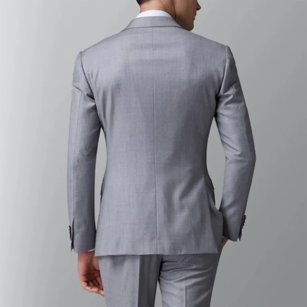 Handsome Grey Business Men Suits Slim Fit 2 Piece Set Male Fashion Jacket with Pants Suit Formal Dinner Party High Quality