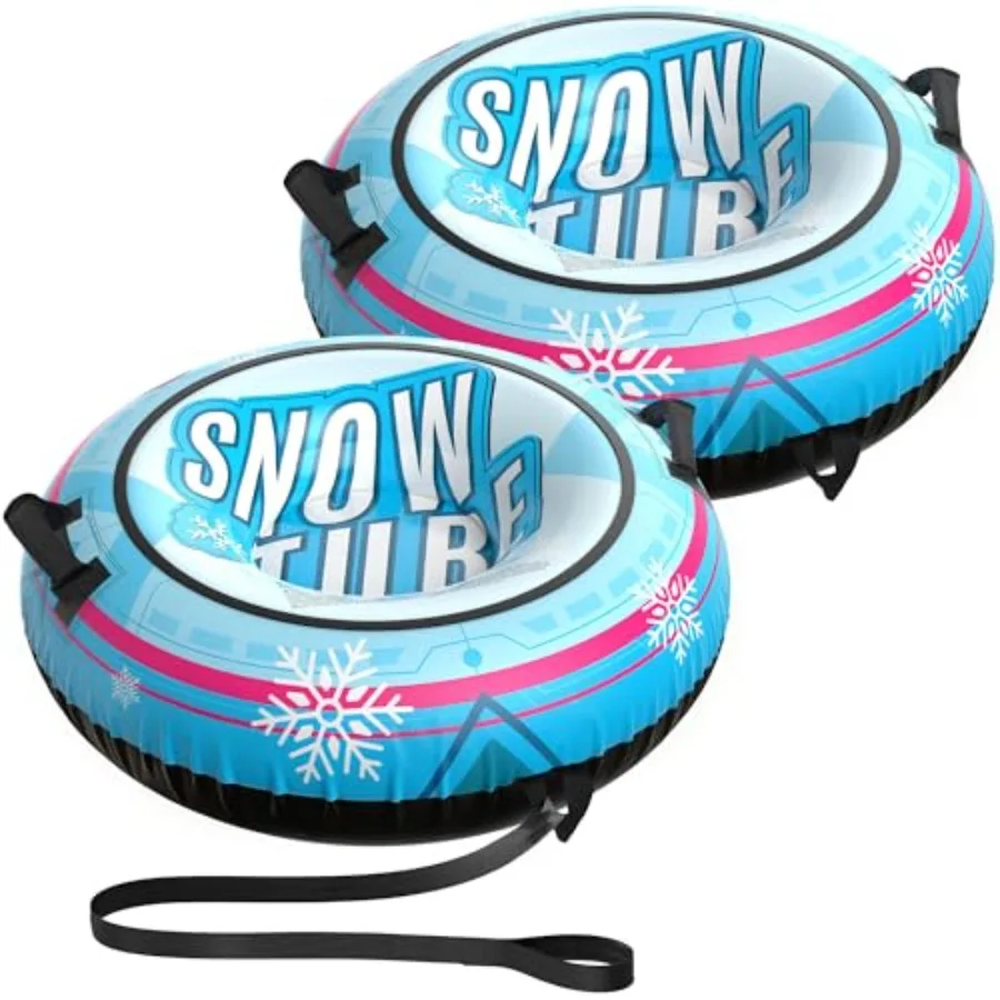 

2 Pack Snow Tube with Premium Canvas Cover for and Adults 48'' Inflatable Heavy Duty Snow Tube Made by Thickened Bottom Sled Wi