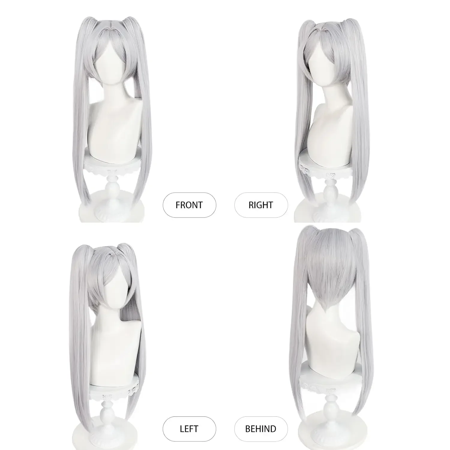 Frieren-Perruque Longue Droite avec Frange pour Femme, Double Queue de Cheval Blanche, Perruque Cosplay, ixd'Halloween