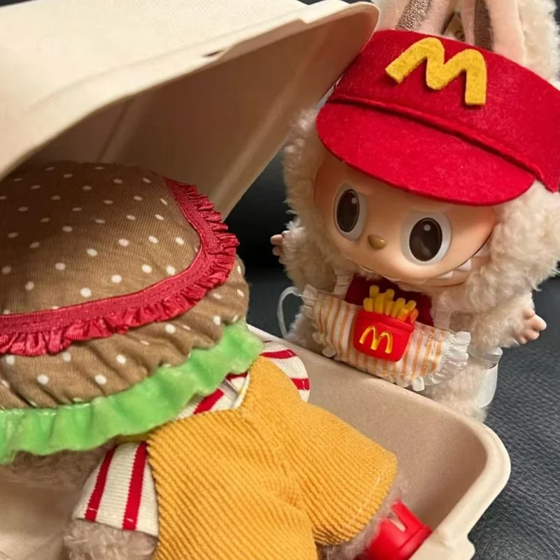 For Labubu/Roo Mouse/Cool Fish 15 17CM Doll Fast Food French Fries Hamburgers Fahsion Coffee Apron Cosplay Clothing Accessories