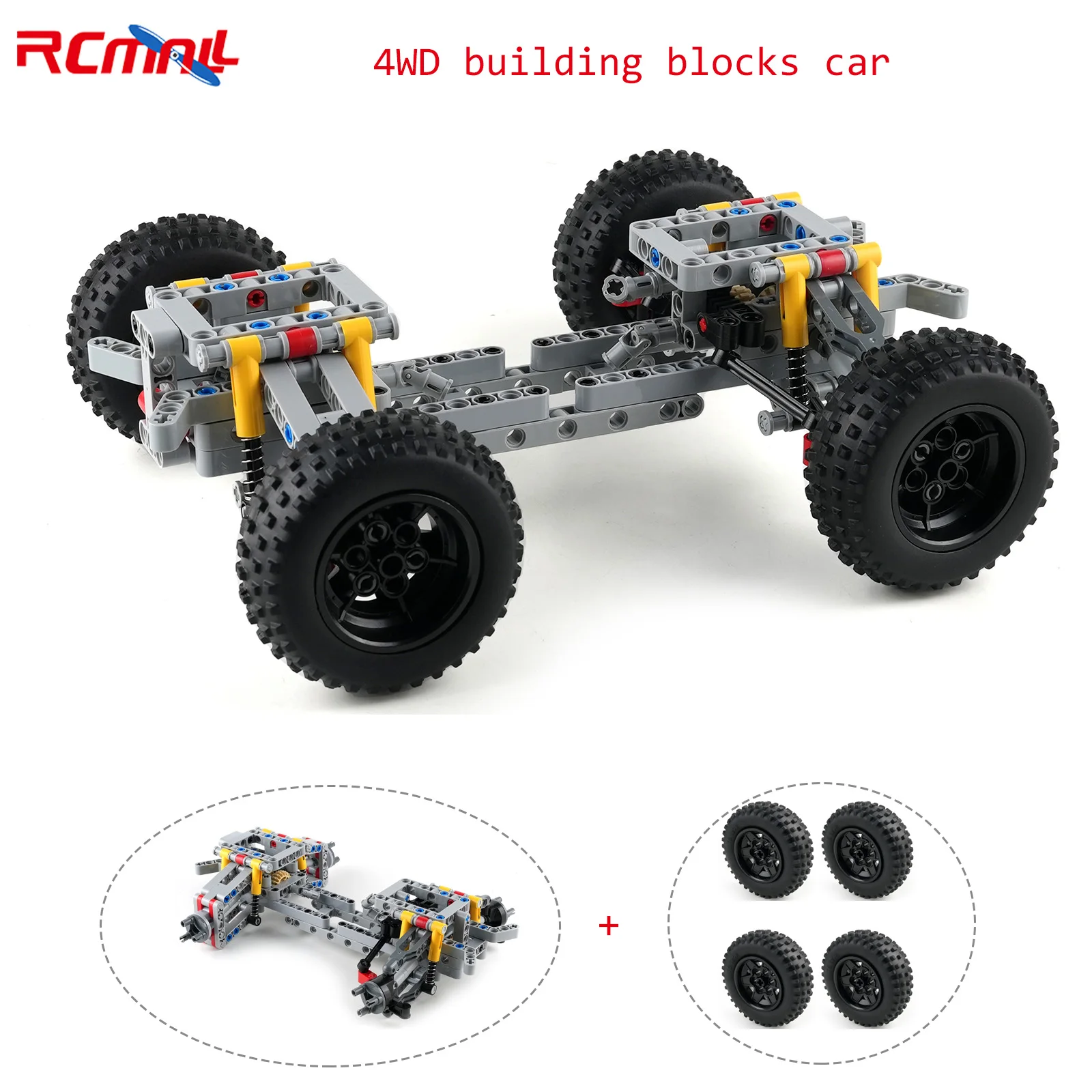 Four-wheel Drive Building Block Chassis Independent Suspension Differential Chassis Steering Axle 69909+56908 Wheel 4WD Car Set