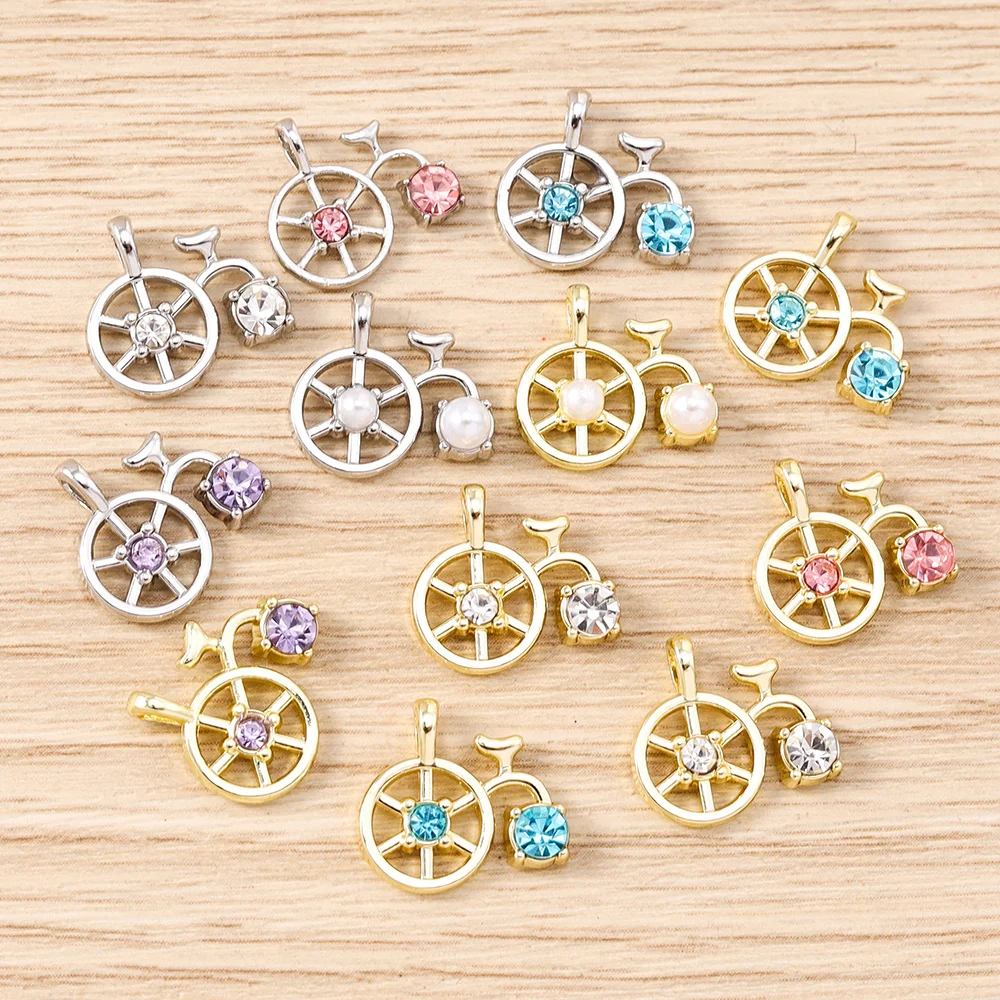 Tusember 5 Stück Niedliche Kristall-Metall-Fahrrad-Charms Perlen Anhänger für Halsketten Ohrringe Armbänder DIY Schmuckherstellung Zubehör – Detail 2