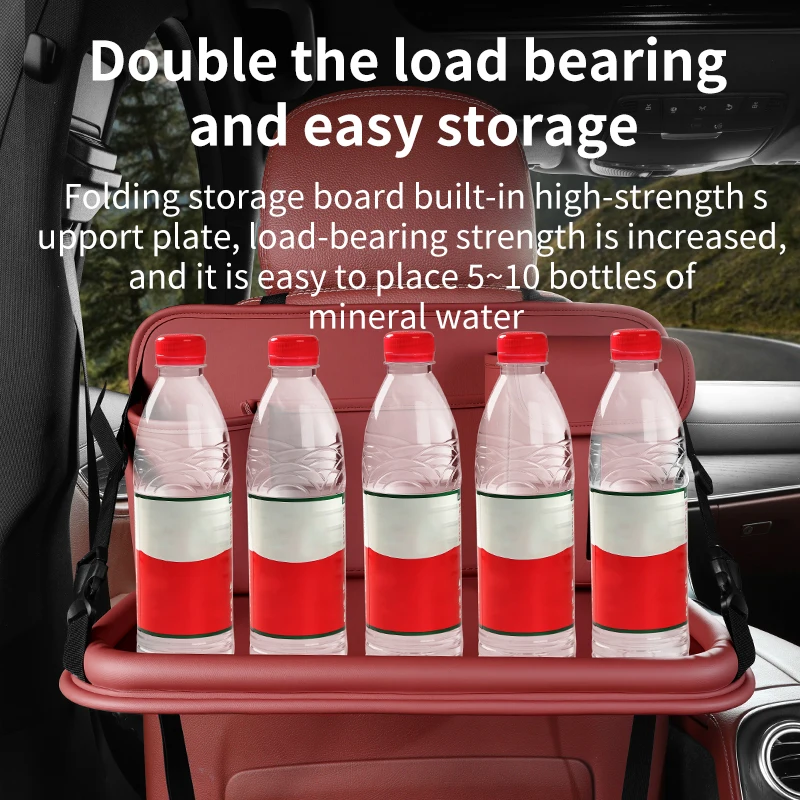 منظم خلفي لمقعد السيارة مع صينية طاولة قابلة للطي، منظم تخزين من جلد البولي يوريثان مع جيوب، ملحقات داخلية للمقعد