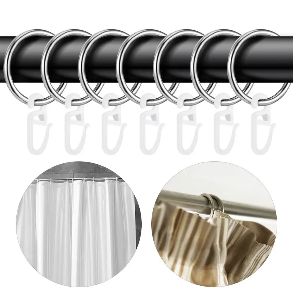 Window Treatment Accessories Curtain Pin Hooks 50 Pcs High Strength Shower Curtain Rings Polished Alloy Anti-rust Smooth Sliding