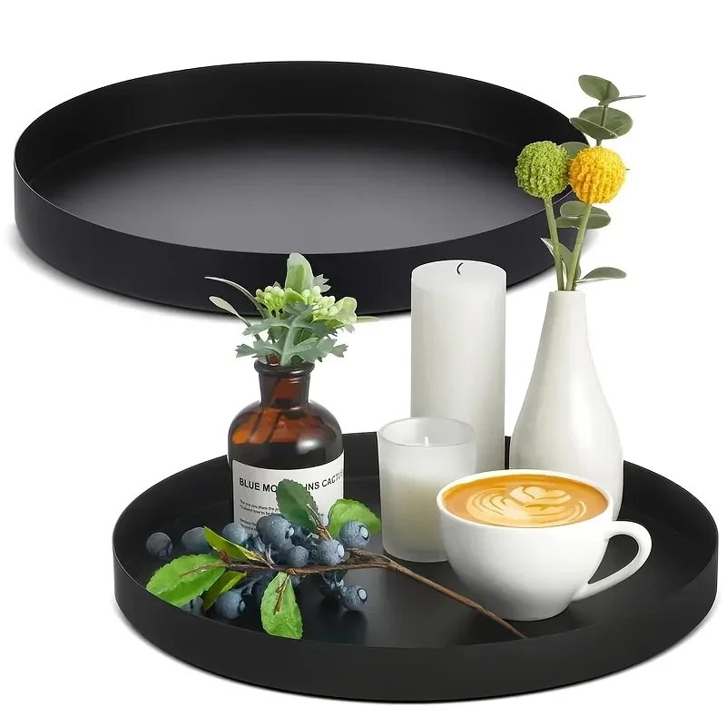 1Pc Modern black circular ABS tray with candle holder