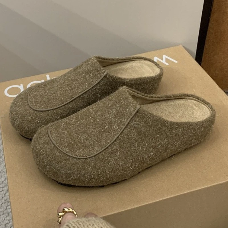 

Fashion Mules Slippers Women Warm Comfort Non-slip Slides Autumn Winter Thick Sole Leisure Flat Cotton Shoes Zapatos De Mujer