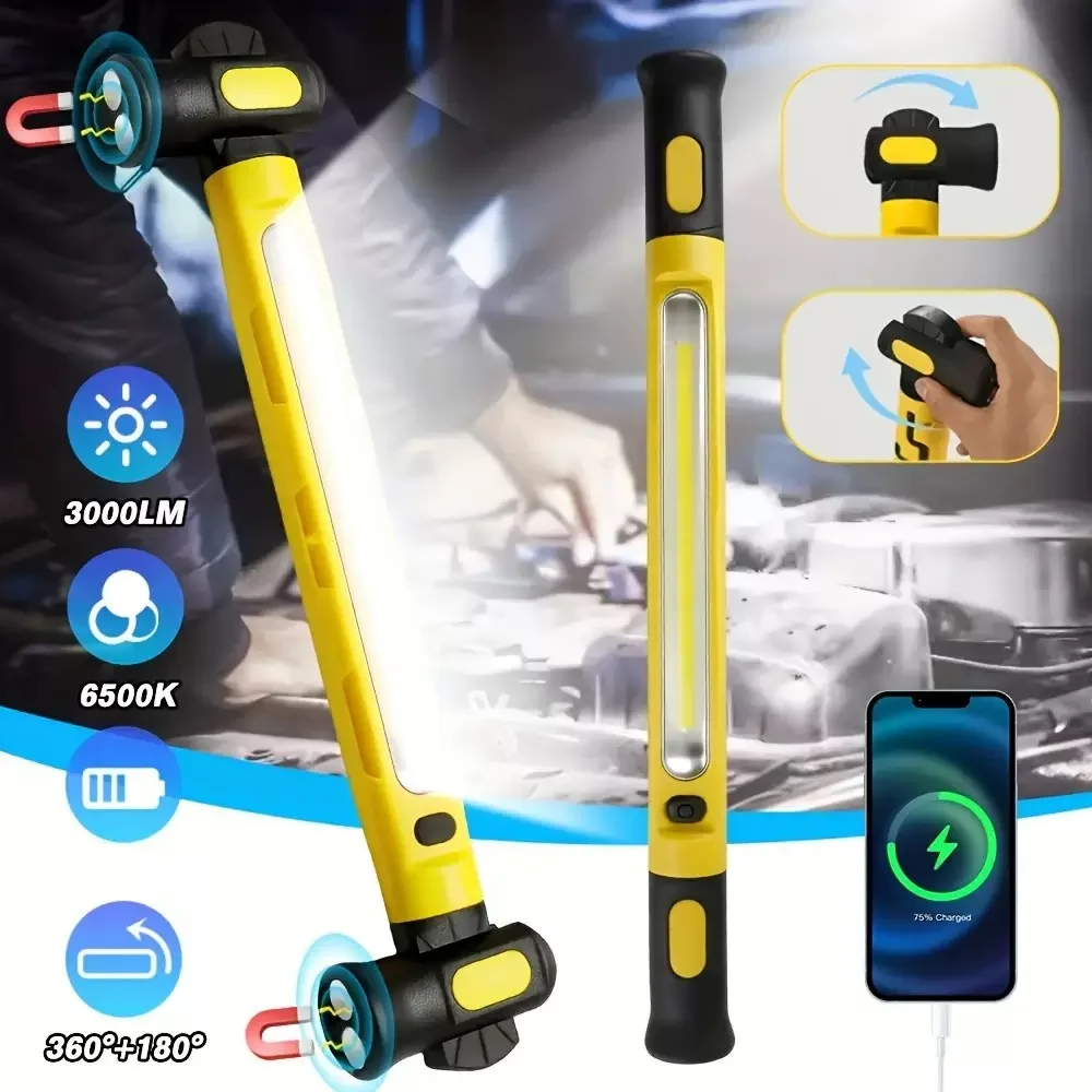 5200mah Super Bright Work Light Rechargeable Magnetic Work Light with Hooks & Rotating Magnetic Base For Car Repairing Emergency