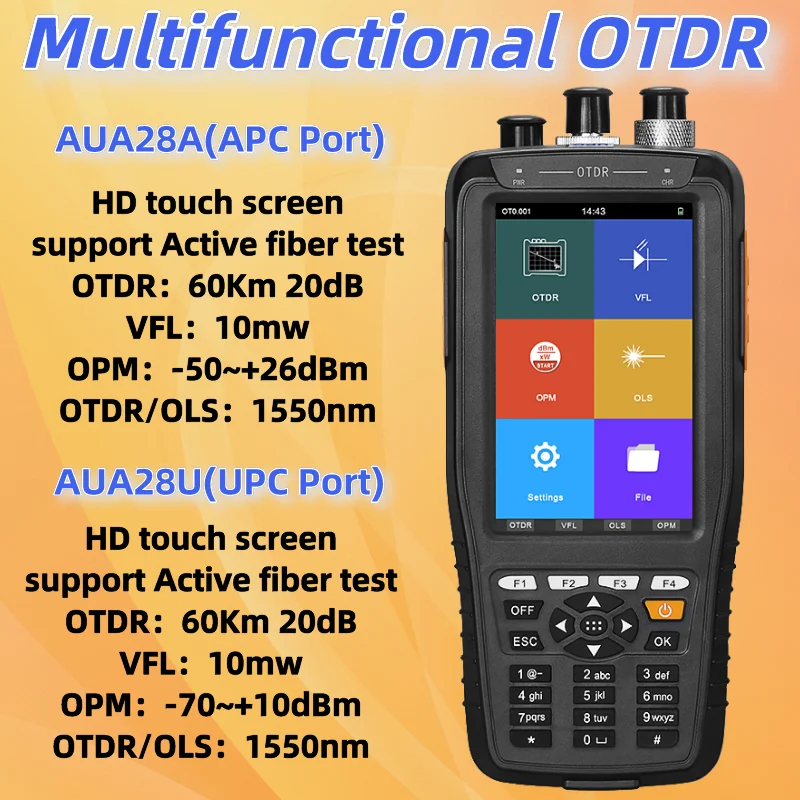 

AUA28A/28U Multifunctional OTDR 1550nm Touch Screen Optical Time Domain Reflectometer Fiber Optic Tester With VFL(10mW)/OPM/OLS