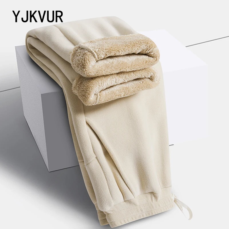 YJKVUR Unisex 2024 Winter New Oversize Pants Men Women Warm Fleece Liner Drawstring Trousers Casual Comfortable Gym Sweatpants