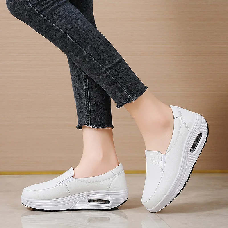 Fashion New Women Sports Shoes Rocking Shoes Thick Soled Women\'s Nurse Shoes Summer Genuine Leather Women  Nurse Swing Work