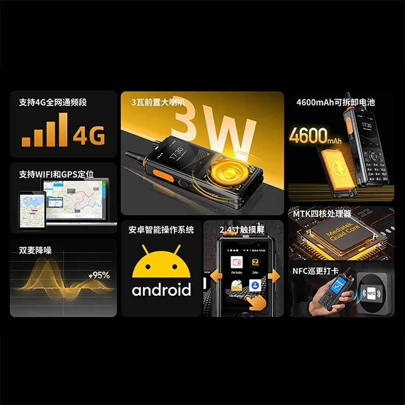 4G Public Network Walkie Talkie 2.4 Inch Android NFC Zello Unlimited Range Radio
