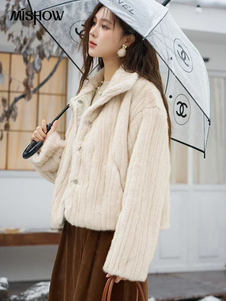 MISHOWผู้หญิงฤดูหนาวคุณภาพสูงFaux Fur Coatเสื้อแจ็คเก็ตหนาสุภาพสตรีปุ่มปิดเลียนแบบMink Fur Jacket MXC54W0256