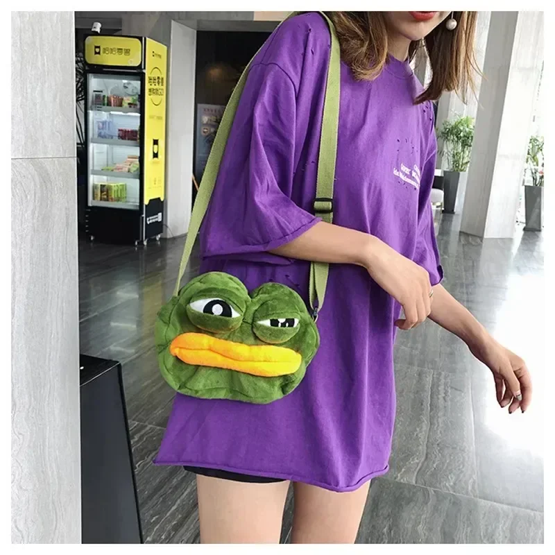 Funny Green Frog Plush Shoulder Bag Kawaii Large Eyed Animal Fashion Simple Large Capacity Oblique Straddle Bag Cute Kids Gift