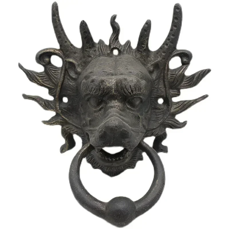 One Piece Dragon Head Shape Door Knocker Cast Iron Handle Rings Handle Knocker-crafts Hardware Door Acccessories Home Decor