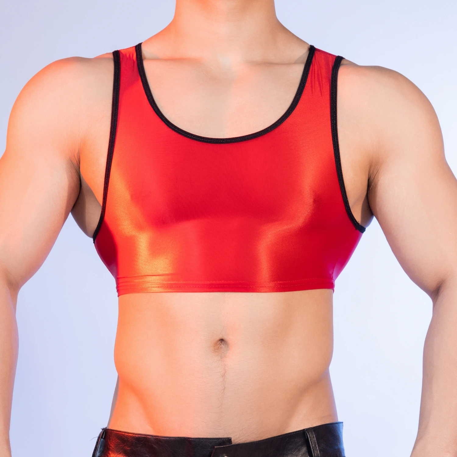 

Men See Through Sexy Crop Tops O-neck Sleeveless Tight T-Shirts Soft Ice Silk Ultra-thin Vest Nightclub Party Clothing