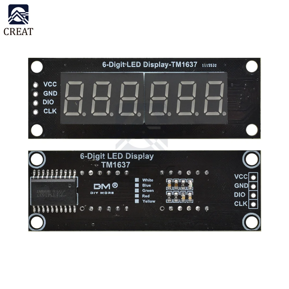 0.36 inch TM1637 6 Bits 7 Segment Digital LED DIsplay Module I/O Interface 5 Color Available for Arduino