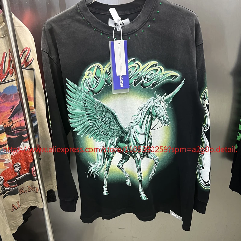 High Street Hip Hop Collar Studded Diamond DUAA Short-sleeved T-shirt Summer Men's Women's Trendy Duaa Top