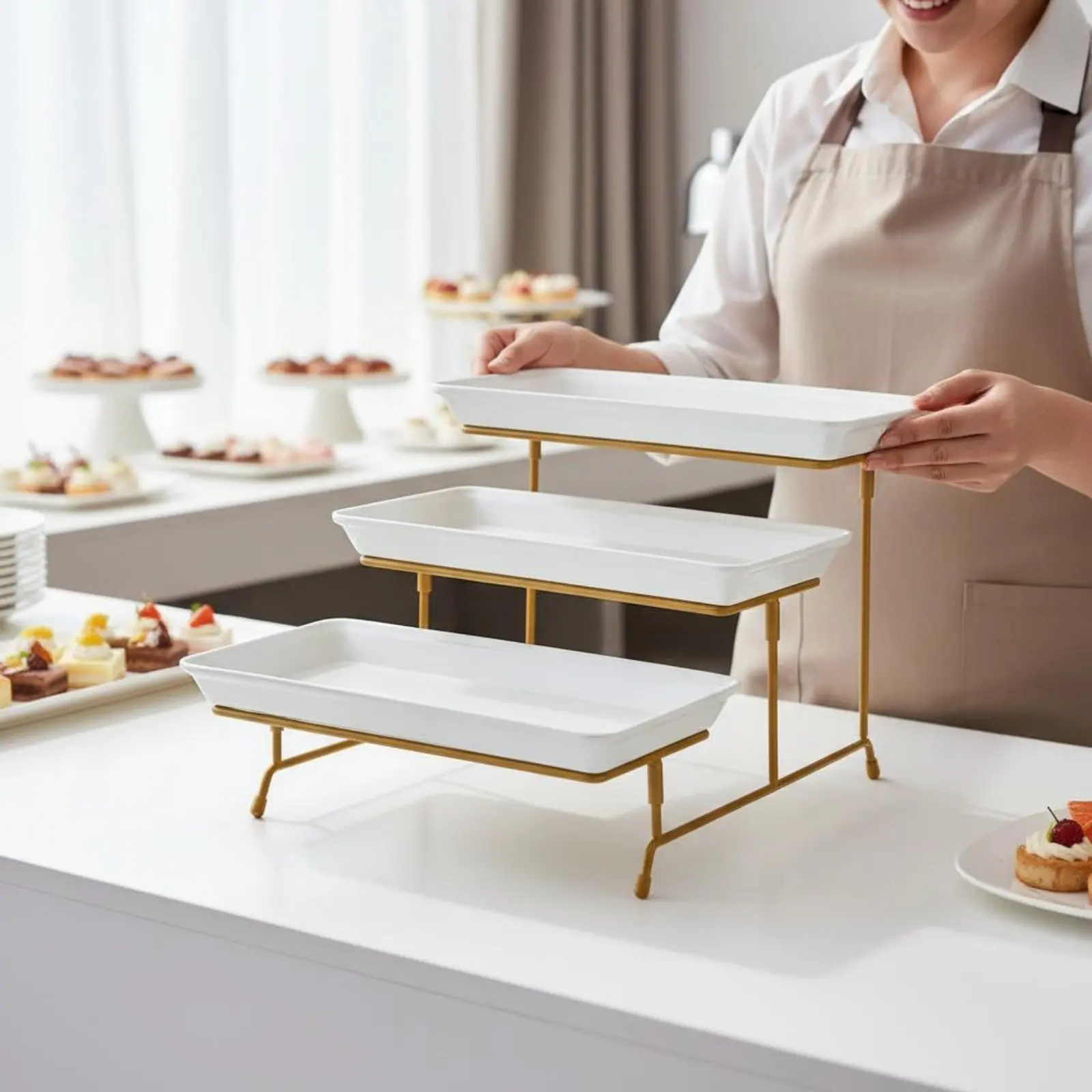 3-Tier Dessert Stand Multifunctional 3 Tier Serving Stand Triple Layer Fruit Tray Easy to Clean Tiered Dessert Tray Elegant - view 5