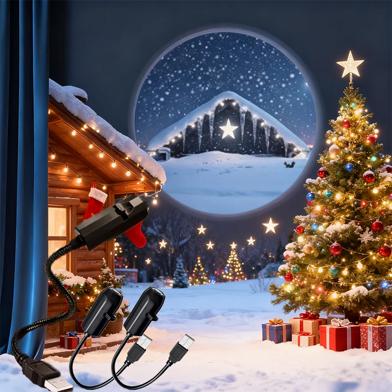 Christmas Night Light Projector 360° Rotate Snowflake Projector Lamp USB Plug Switchable Pattern Design for Gift Ceiling Decor
