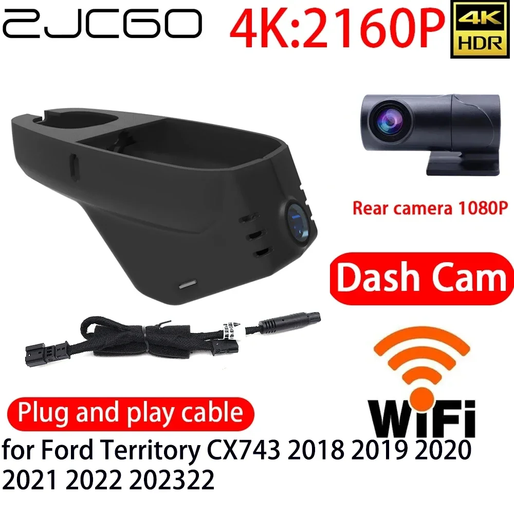 

ZJCGO 4K Car DVR Dash Cam Wifi Front Rear Camera 24h Monitor for Ford Territory CX743 2018 2019 2020 2021 2022 2023