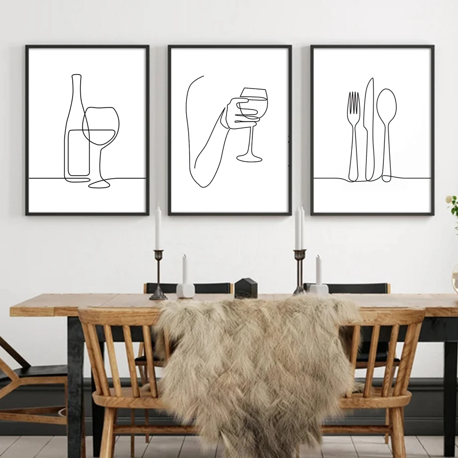 خطوط مجردة القهوة كأس للنبيذ الليمون قماش اللوحة الشمال الملصقات والمطبوعات صور فنية للجدران لغرفة المطبخ ديكور المنزل #2