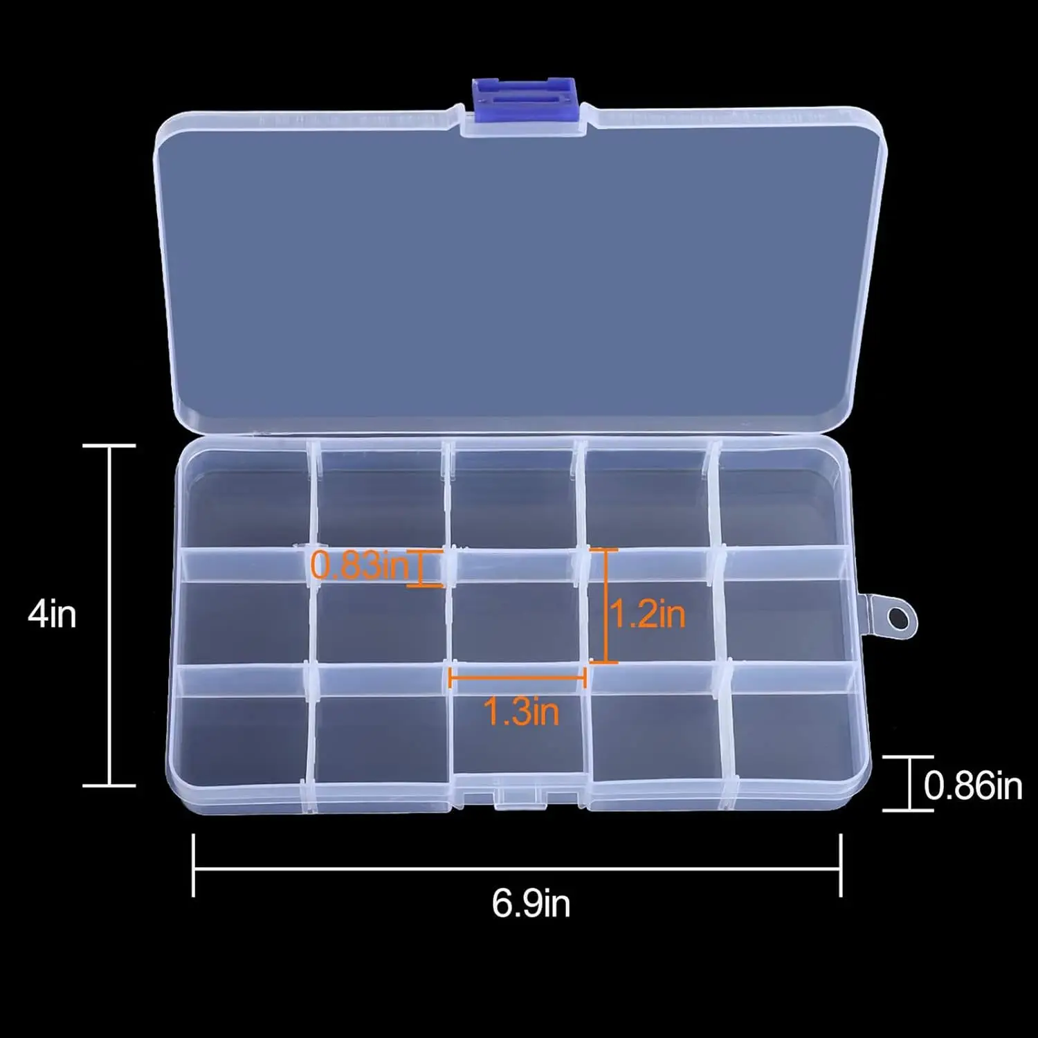 15-hole plastic bead storage container, adjustable divider diamond jewelry craft painting storage box, fishing toolbox