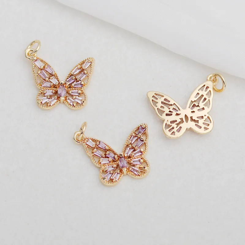 14K Gold Plated Zircon Butterfly Heart Rectangle Pendant DIY Bracelet Necklace Charms
