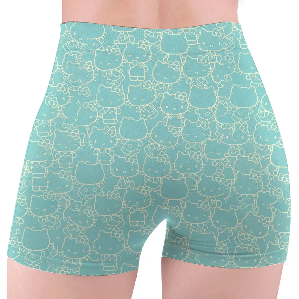 Shorts de ioga para treino de desenho animado feminino personalizado Hello Kitty Academia Calções de corrida atléticos para motociclistas